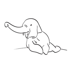 young elephant sitting illustration vector hand drawn isolated on white background line art.