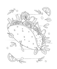 Sandwich fast food outline for coloring book