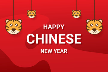 Fototapeta na wymiar Happy Chinese New Year 2022 Lettering Text Banner With Hanging Tiger And Red Pattern background. Celebration Lunar. Vector