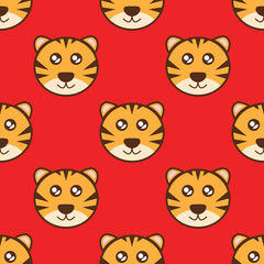 Seamless Cute Tiger Pattern Background. Sticker. Symbol. Vector