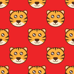 Seamless Cute Tiger Pattern Background. Sticker. Symbol. Vector