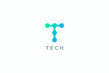 Letter T  gradient creative and simple dot technological business modern logo design	