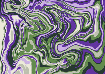Fototapeta premium Fluid art texture. Abstract background with swirling paint effect. Liquid acrylic picture that flows and splashes. Mixed paints for interior poster. Green, purple and gray overflowing colors