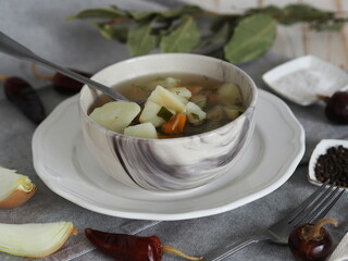 Delicious homemade potato soup. Healthy natural food.
