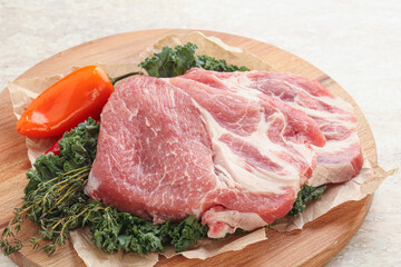 Raw pork neck for cooking