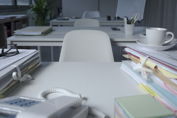 Corporate business office desk close up
