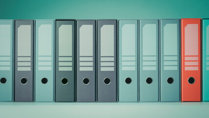 Organized ring binders on a shelf