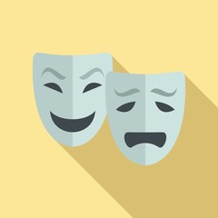 Ancient theatre mask icon flat vector. Drama theater