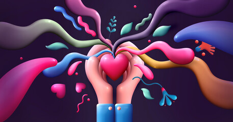 Love theme background. Happy Valentine's Day. Mother's day. Sales banner 3d in modern style. Romantic 3d illustrations.