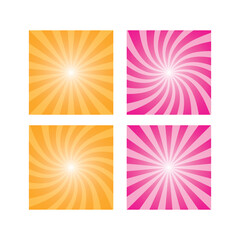 Set Of Pink And Orange Sunburst Pattern Background. Rays. Radial. Summer Banner. Twist. Vector Illustration