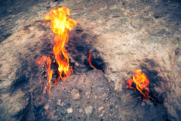 Naklejka premium Forever burning fire of mount Chimaera. Yanartaş, Antalya Province, Turkey