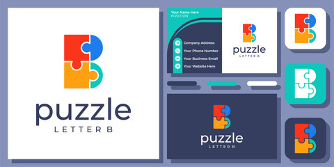 Initial Letter B Puzzle Jigsaw Solution Game Connection Modern Logo Design with Business Card Template © sore.studios