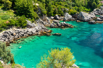 amazing turquoise bay in Himare in Albania - 479305929