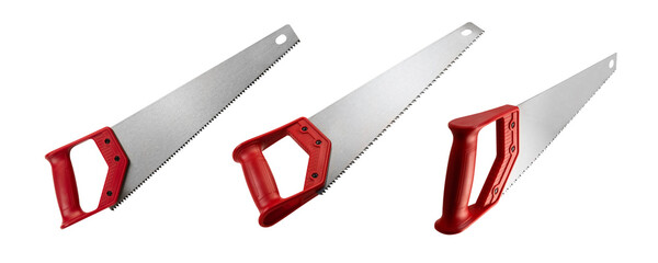 Hand hacksaw in different angles on a white background