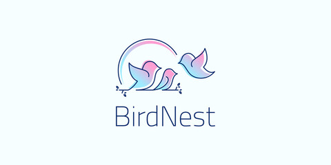Fototapeta premium Simple Bird Nest Nature Family Animal Leaf Home Wildlife Robin Logo Design with Business Card Template