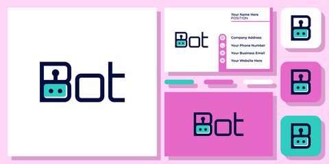 Initial Letter B Robot Bot Cyborg Machine Smart Artificial Intelligence Logo Design with Business Card Template © sore.studios