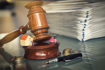 Divorce process or family separation concept with lawyer hammer