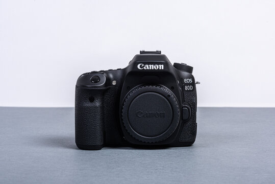 Gothenburg, Sweden - june 2019: Front view of Canon EOS 80D..
