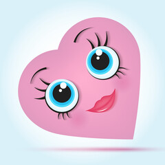 Valentine's day. Sweet little heart. Vector illustration of a heart with a sweet smile and joyful eyes. Clipart for creativity.