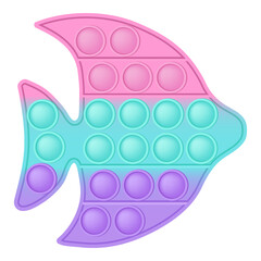 Popit figure fish as a fashionable silicon toy for fidgets. Addictive anti stress toy in pastel colors. Bubble anxiety developing vibrant pop it toys for kids. Vector illustration isolated on white.