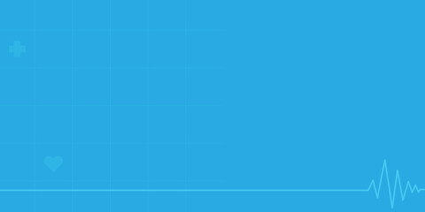 Healthcare and medical blue banner with cardiogram, vector