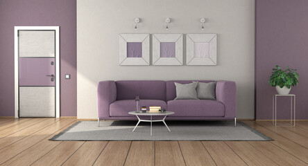 White and purple modern living room