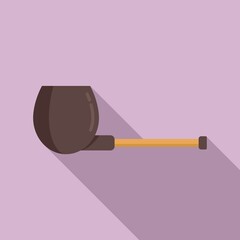 Folk smoke pipe icon flat vector. Old wood