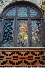 The Beautiful of The stained glass windows and the wrought iron , Italian architecture.Architectural science