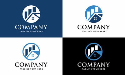 illustration vector graphic of a house with a finance,  a circle suitable for real estate, property logo design vector template. on a black and white background.