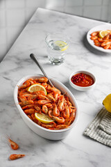 Red cooked prawn or shrimp on white background 