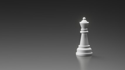 Single Queen in isolated dark background and reflection floor. 3D illustration of chess with copy space for text