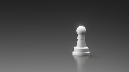 Single Pawn in isolated dark background and reflection floor. 3D illustration of chess with copy space for text