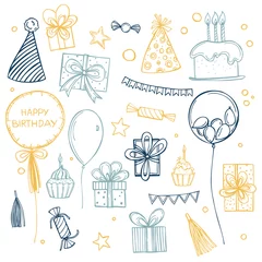 Fototapeten Birthday set. Sketch  illustration. © rraya