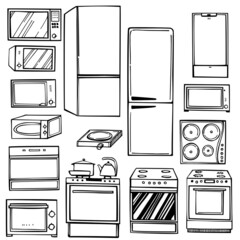 Kitchen appliances set. Sketch illustration.