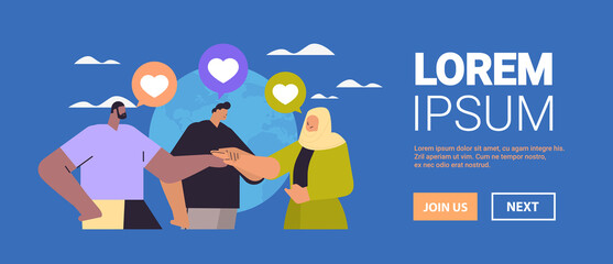 mix race people holding hands friends standing together support teamwork multicultural society concept