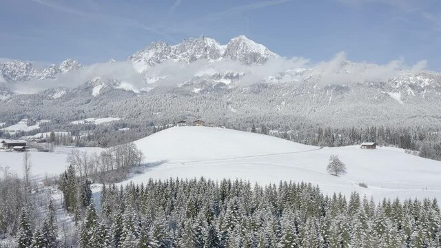 Rural Kitzbuhel in winter with Wilder Kaiser in Tyrol, Austria