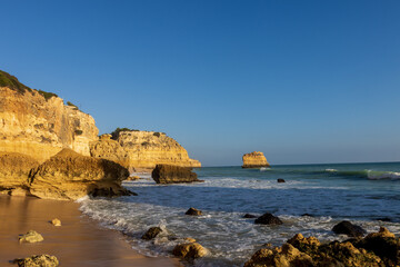 Benagil, Portugal - December 30 2021 "Beautiful beaches near Benagil during the sunset"