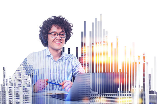 Businessman wearing formal shirt is having online video conferen