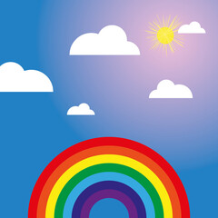 Color Rainbow With Clouds, With Gradient Mesh, Vector Illustration