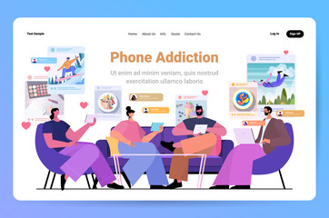 people bloggers sharing photos at social networks men women making posts for followers social media addiction