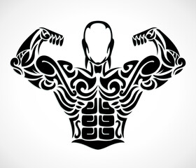 stylized muscular body illustration / ornamental tattoo shape