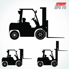 fork lift silhouette symbol set
