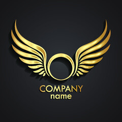 Obraz premium 3d winged gold logo / vector illustration
