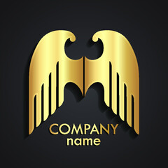 3d gold wings logo / vector illustration