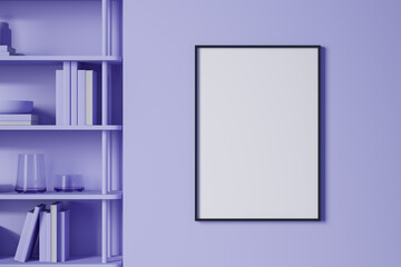 Bright empty relaxing room with shelf and decoration, mockup poster