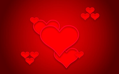 Heart on red background. Happy Valentines Day Background. Illustration with hearts, love concept, St. Valentine's Day. Place under the text. Vector.