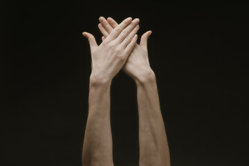 Fototapeta premium Woman hands in the dark in barokko style