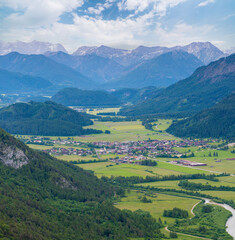 Fototapeta na wymiar German village in an alpine mountain landscape