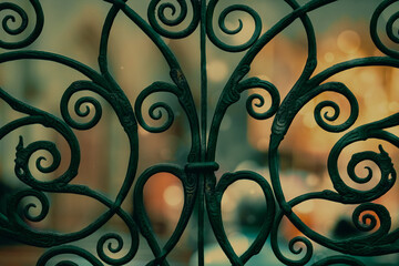 Fototapeta na wymiar Openwork wrought iron lattice architectural decoration of the Victorian era