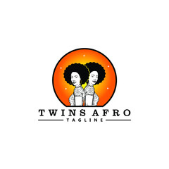 afro twins night moon logo design